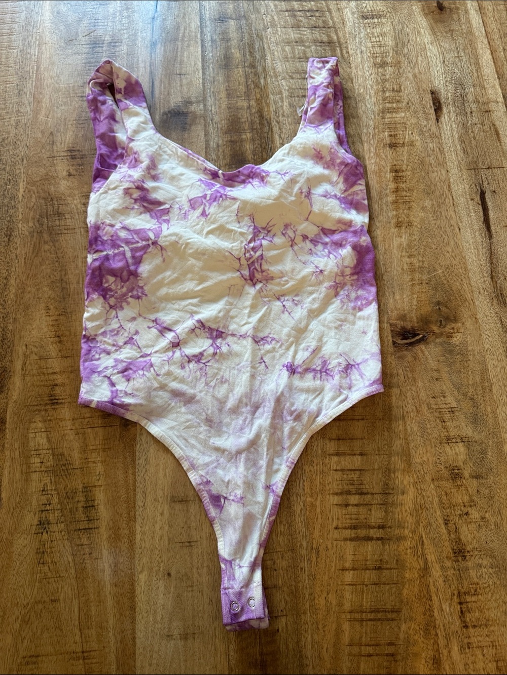 Intimately Free people Tie-Dye One-Piece thong tank Bodysuit - Purple and White